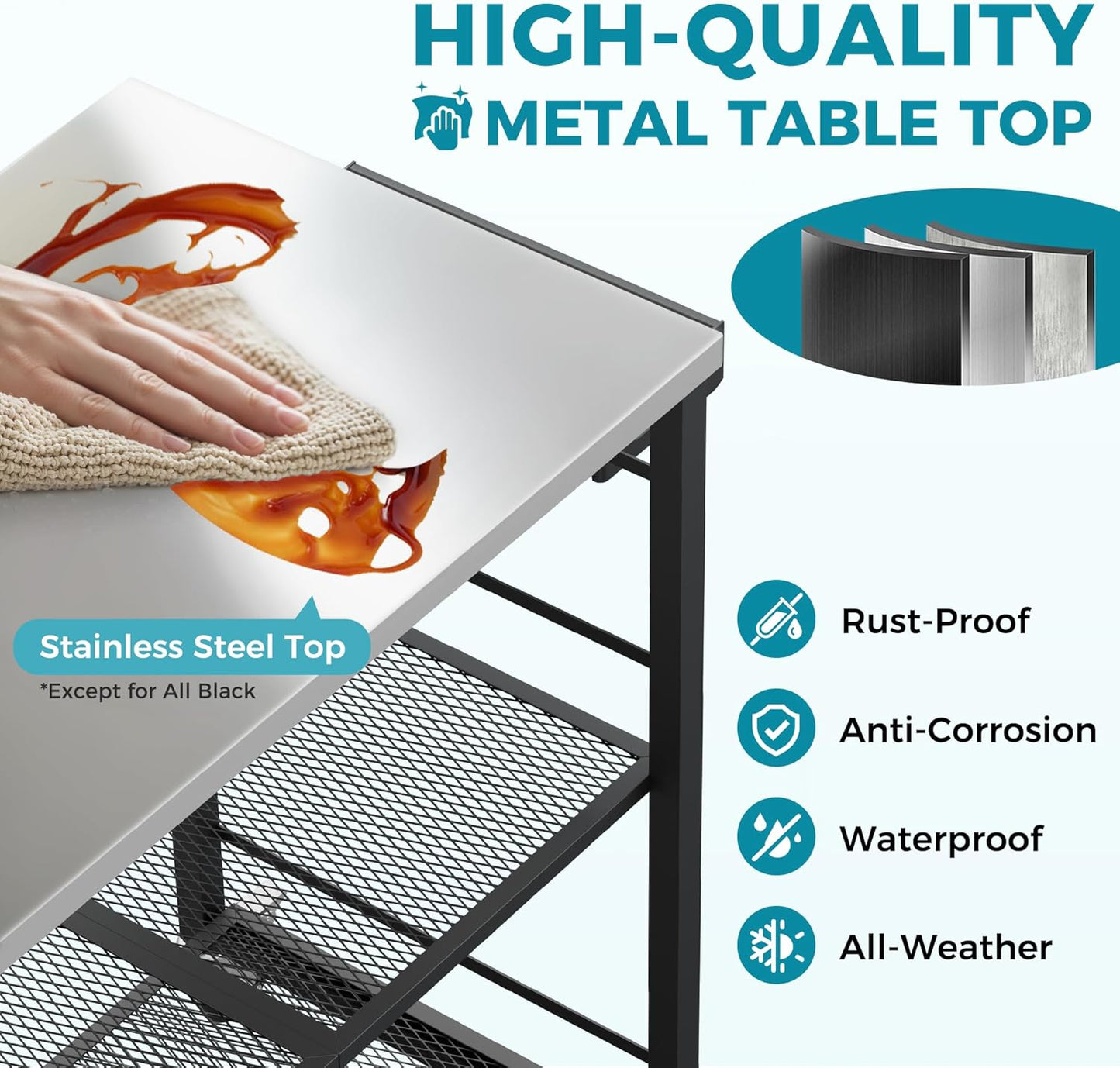 Ciokea Folding Outdoor Grill Cart with Wheels, 3-Shelf Grill Table with 27x18 in Stainless Steel Top, Rolling Pizza Oven Stand, Metal Portable Cart for BBQ Patio Camping (Black)