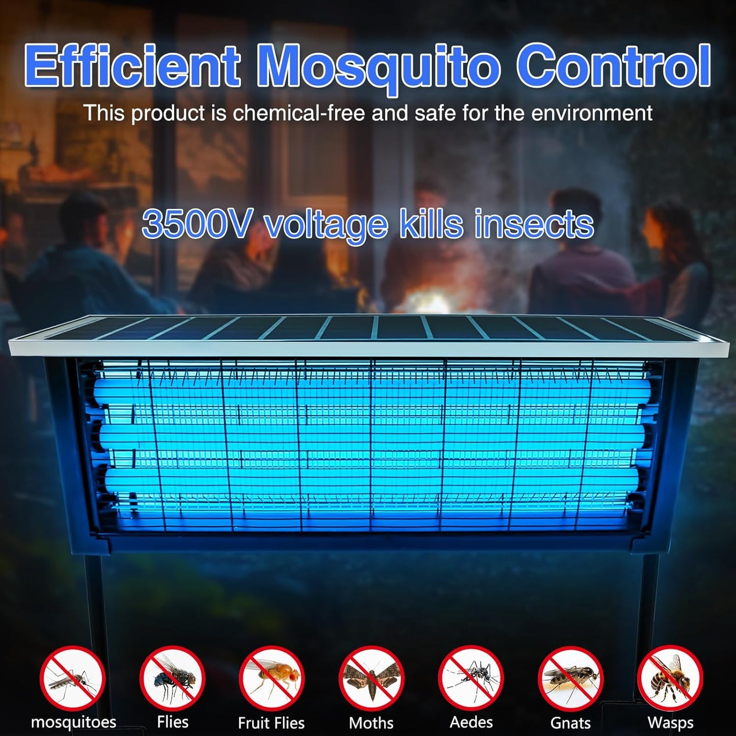 Large Solar Bug Zapper with High Powered for 3500 sq.ft, Portable Outdoor Mosquito Zapper, Rechargeable Electric Fly Zapper for Patio Garden Backyard RV Camping Pond Pest Control