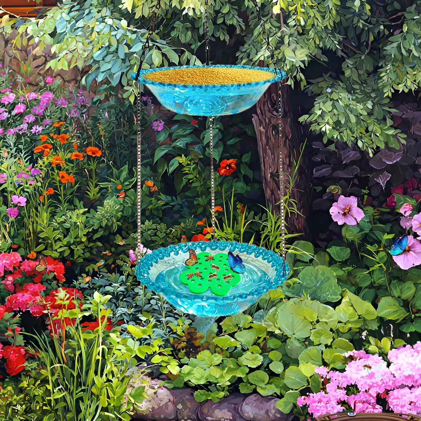 8 Pcs Bee Watering Station for Garden, Floating Bee Island & Butterfly Feeder with Bee Water, 4 Attracting Colors, 3X Faster Petal Texture, Zero-Drowning EVA Foam Design for Any Garden