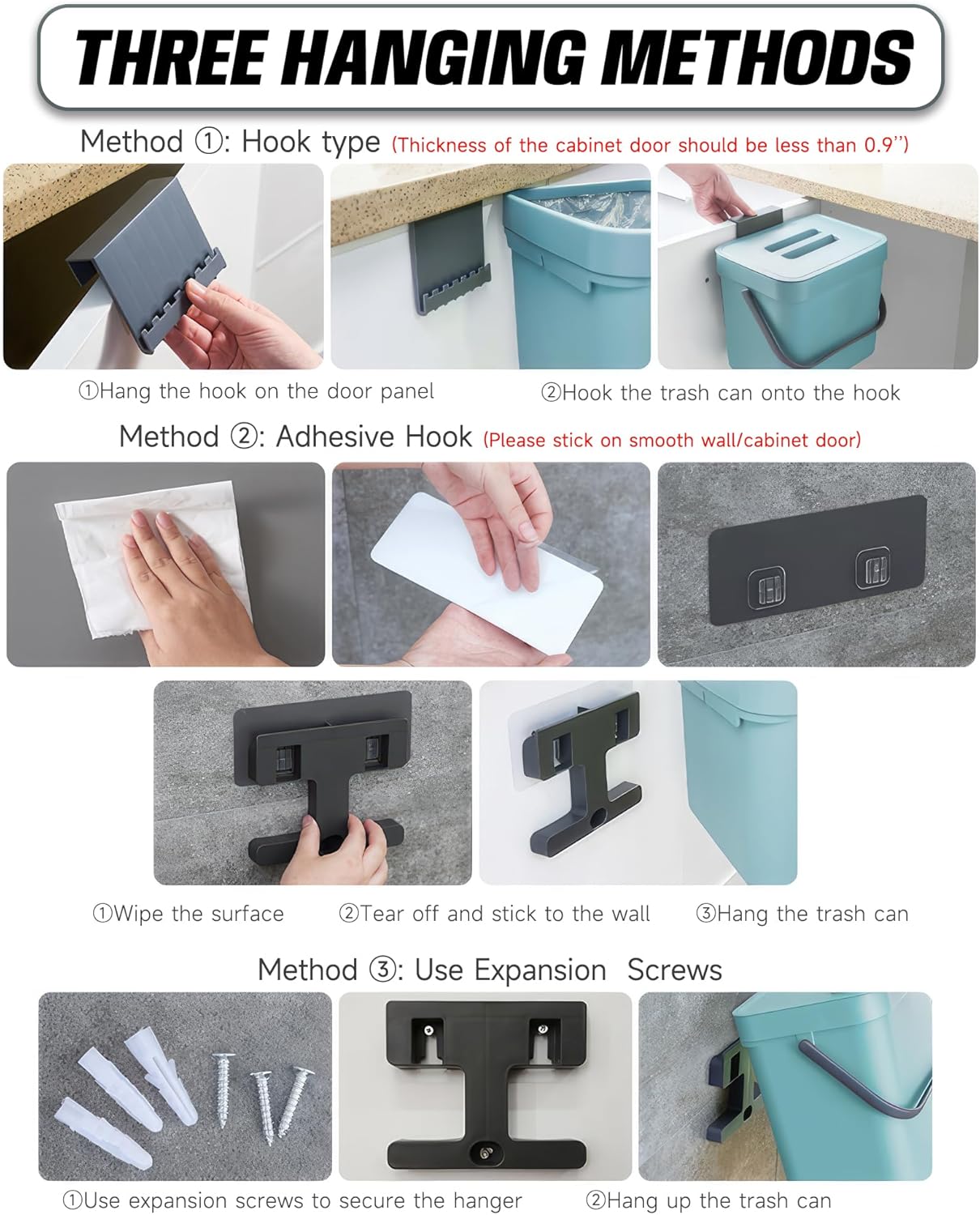 Kitchen Compost Bin - 3.2 Gallons Hanging Trash Can with Lid for Kitchen Bathroom, Under Sink Trash Can, Outdoor Compost Bucket with Lid, 12L(Lime Green)