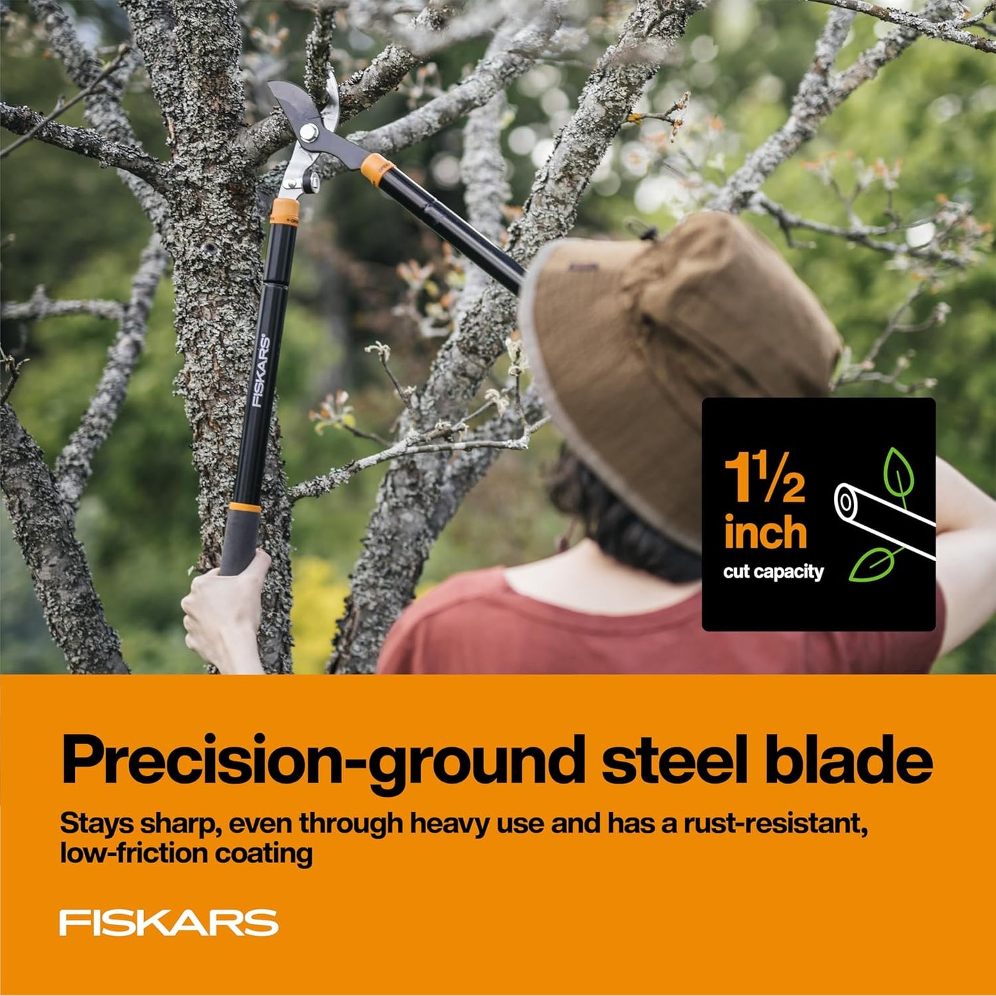 Fiskars Loppers for Tree Trimming, Heavy Duty, with Extendable Handle (24.5"-37" Range), Sharp Bypass Steel Blade Tree Branch Cutter up to 1.5-Inch Diameter Cut Capacity