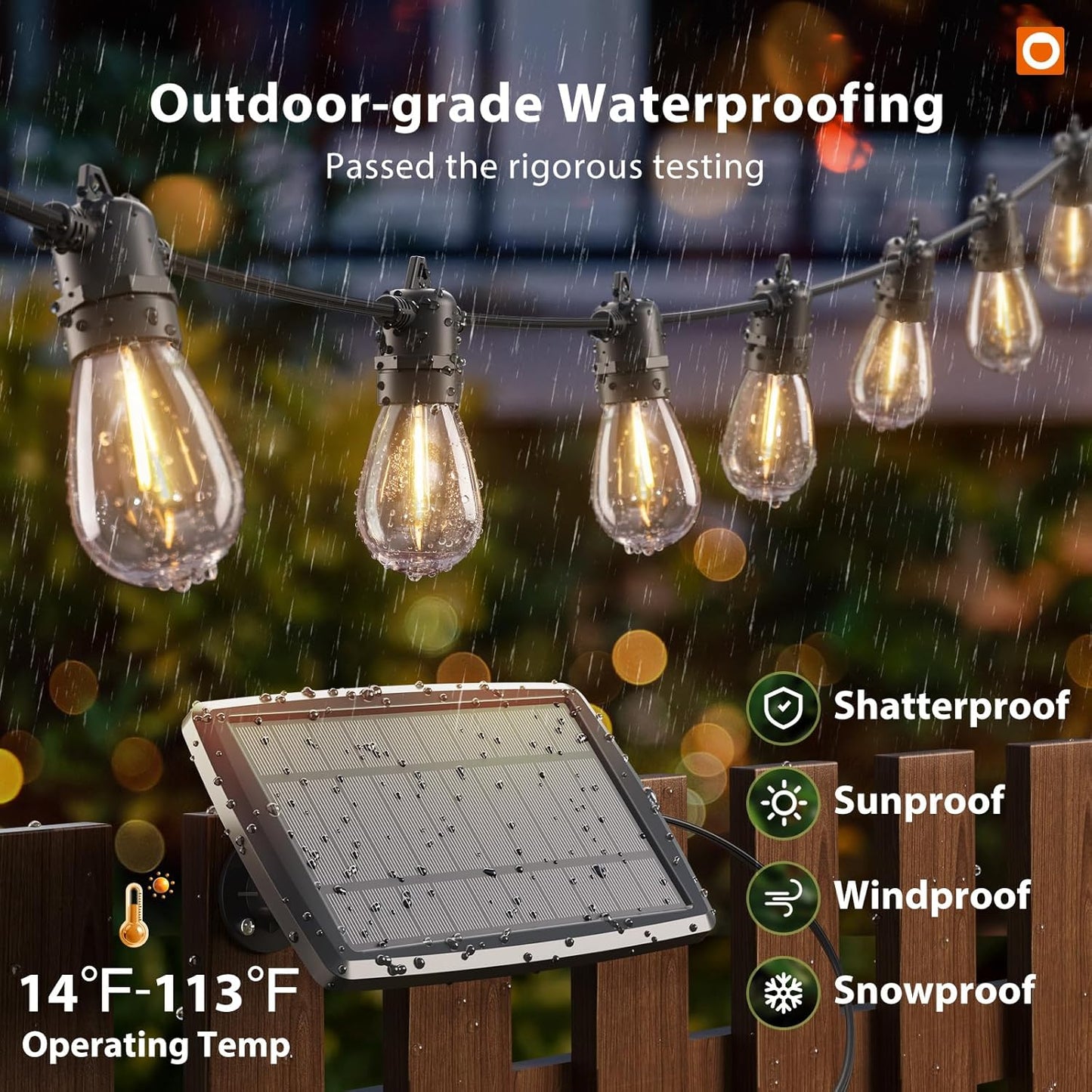 addlon 54FT(48+6) Solar String Lights Outdoor Waterproof with 3W High Power Panel USB Charging & Remote - Dimmable Solar Power Patio Lights for Porch, Garden, Yard, Market, Bistro - Super Bright