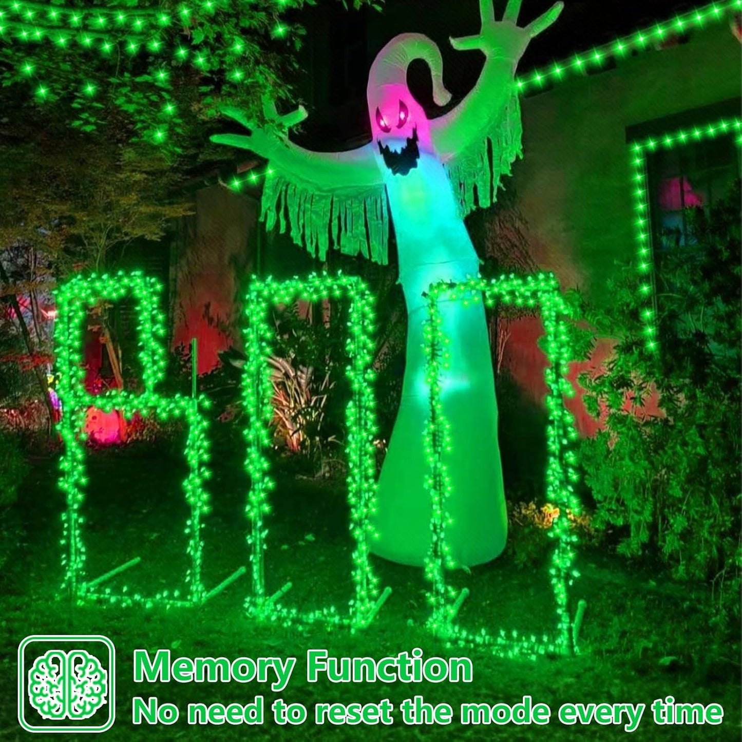 QITONG 2 Pack Green Solar Fairy Lights, Each 66ft 200 LED Solar String Light, 8 Modes Silver Wire Solar Twinkle Mini Lights