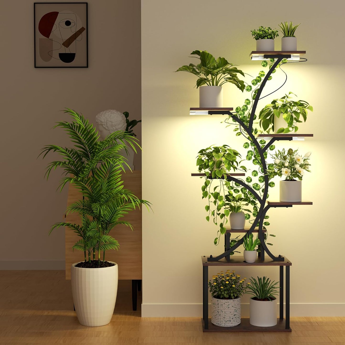 Plant Stand with Grow Lights, 8 Tiered Plant Stand Indoor, 62" Tall Metal Plant Flower Holder for Plants Multiple, Plant Display Rack Holder, Indoor Plant Shelf for Living Room, Garden, Patio