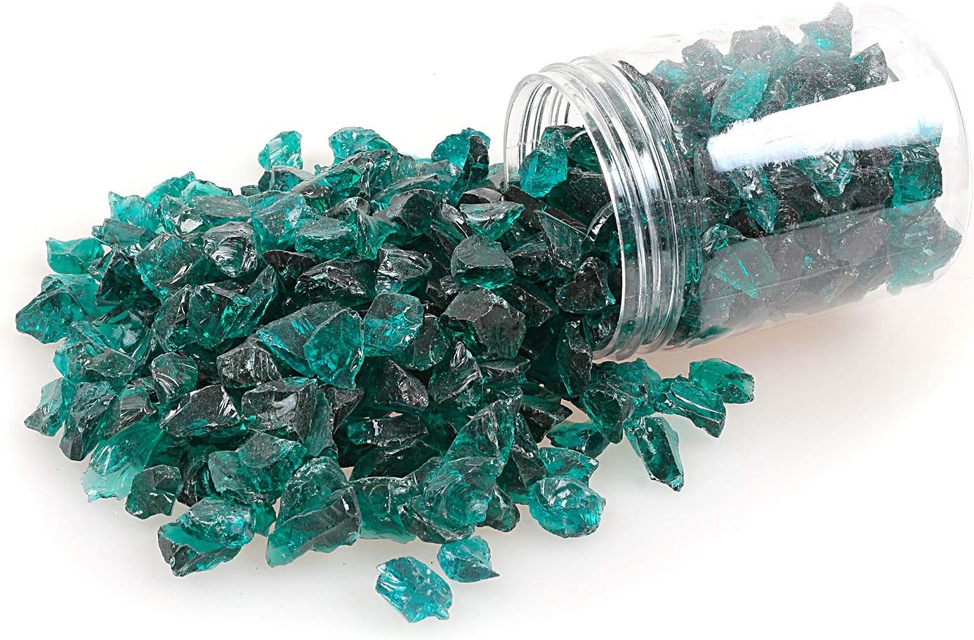 Shiny Stone High Luster Reflective Fire Glass Gravel,Fire Gems,Fire Drops,Fire Glass Rocks Chips for Fire Pit Fish Tank Aquarium Garden,1-2cm(3/8''-6/8''),540g/1.19lbs (Turquoise)