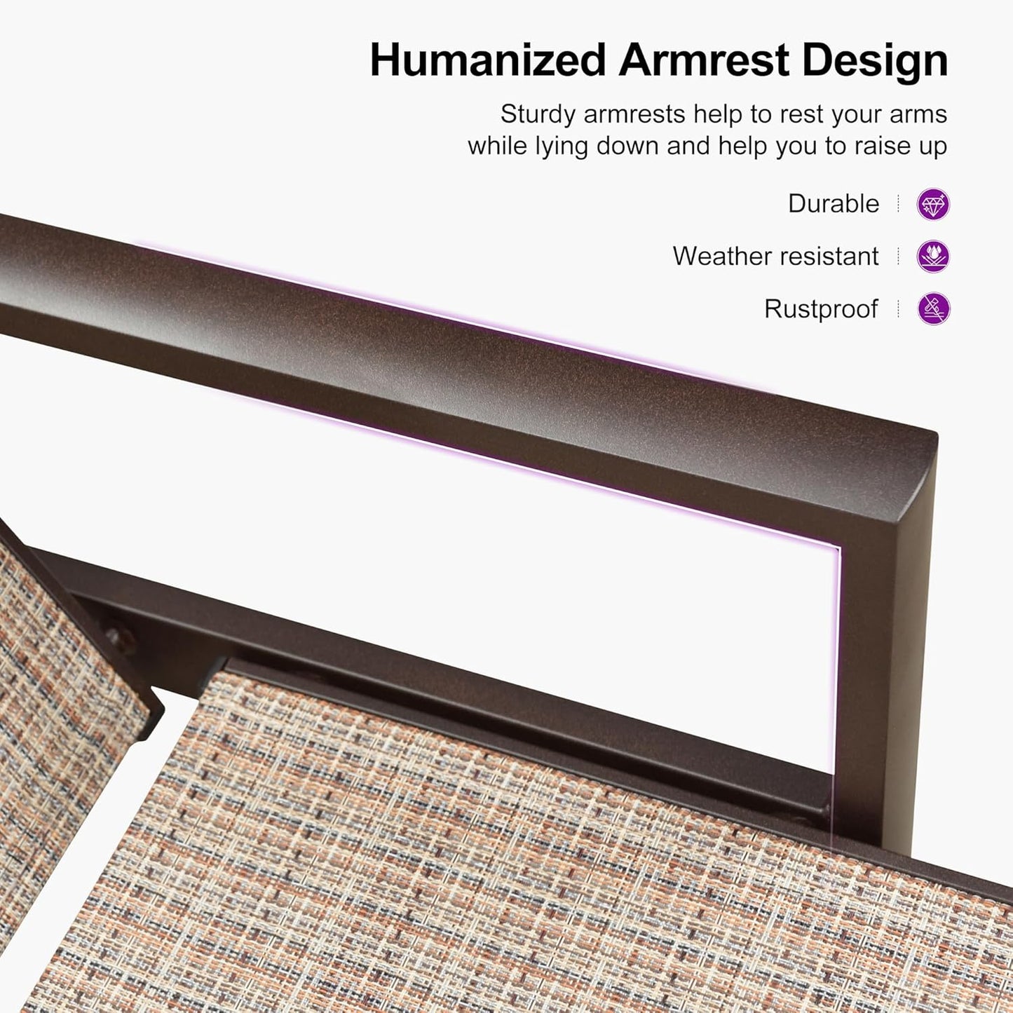 PURPLE LEAF Pool Lounge Chairs Set of 3 Aluminum Outdoor Lounge Chairs with Wheels and Armrests Adjustable Patio for Deck Outside Lawn Garden, Light Tan