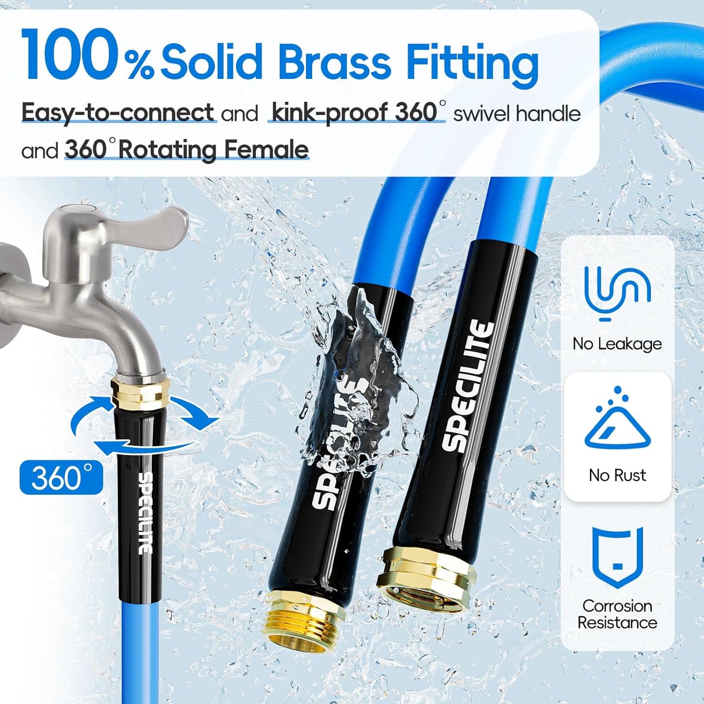 Hot/Cold Garden Water Hose 100 ftx 3/4 in, -50℉ To 190℉, Heavy Duty, Flexible, Burst 605 Psi, Lightweigh, Upgraded Rubber Pipe with 3/4" Brass Fittings For Backyard, Outdoor, Farm, Blue