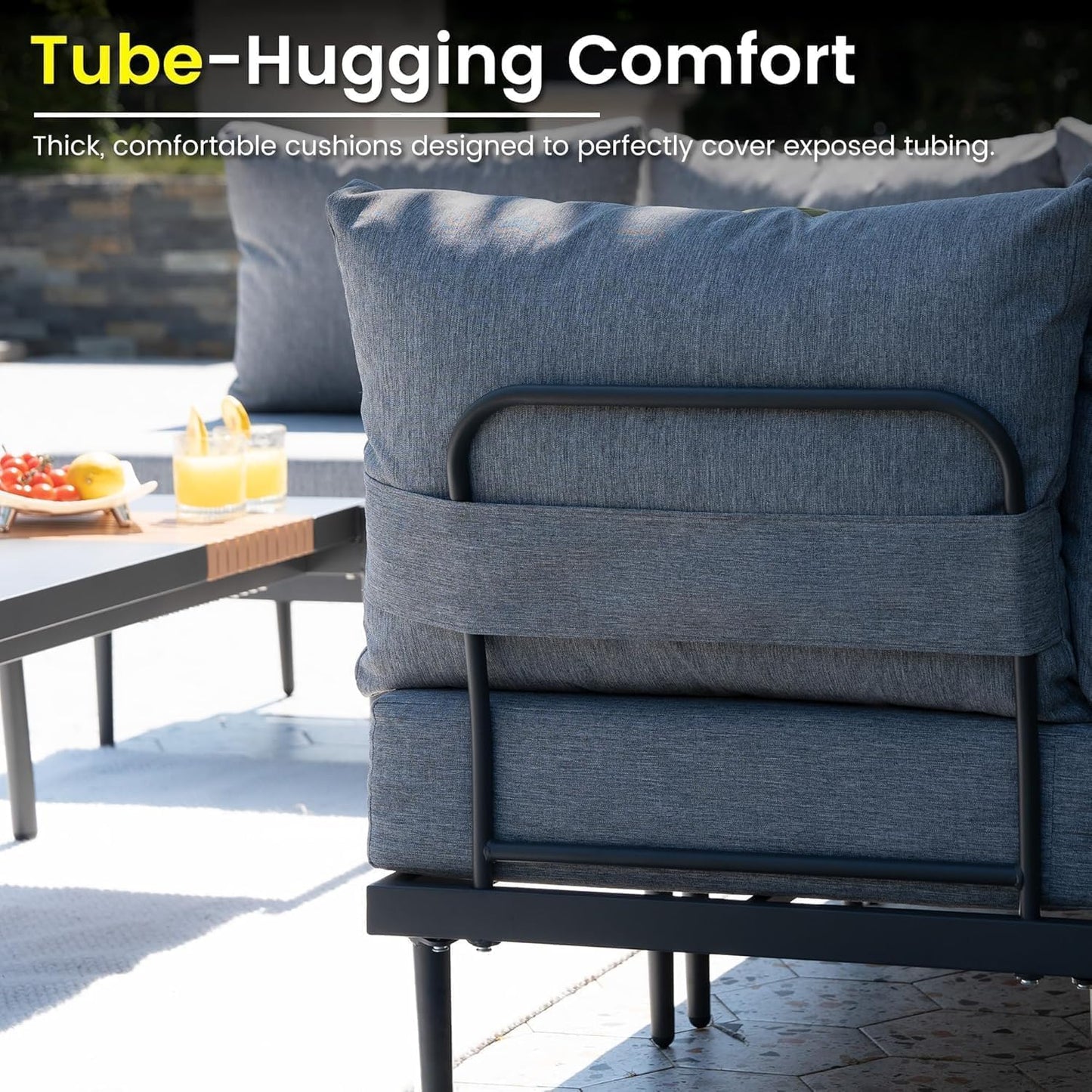 Sundale Outdoor 2 Pieces Metal Patio Furniture Set, Outdoor Sectional Sofa w/6 Inch Olefin Cushion, Modern Outdoor Conversation Sets