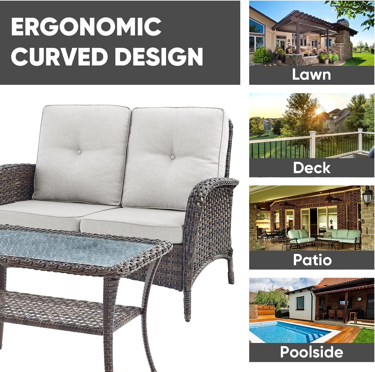 HUMMUH 4-Piece Patio Furniture Wicker Outdoor Conversation Set,All-Weather Rattan Outdoor Sofa Set Patio Chairs Coffee Table for Backyard,Porch,Deck