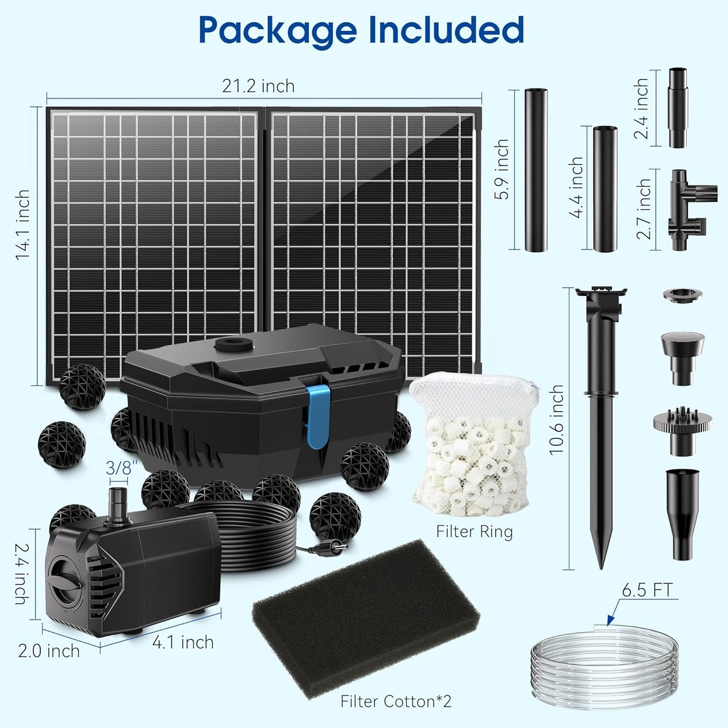 NFESOLAR Solar Fountain Kit, 30W Solar Pond Pump with Pond Filter, 200 GPH Submersible Pump, 4 Sprayers for Outdoor Pond 200-600 Gallons, Fish Tank and Garden Water Features N3213