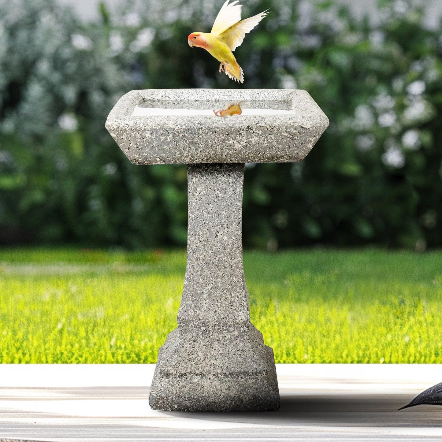 22.8" H Rustic Birdbath Freestanding Square Bird Bath with Faux Wood Finish for Garden Lawn Backyard Patio Porch Decor