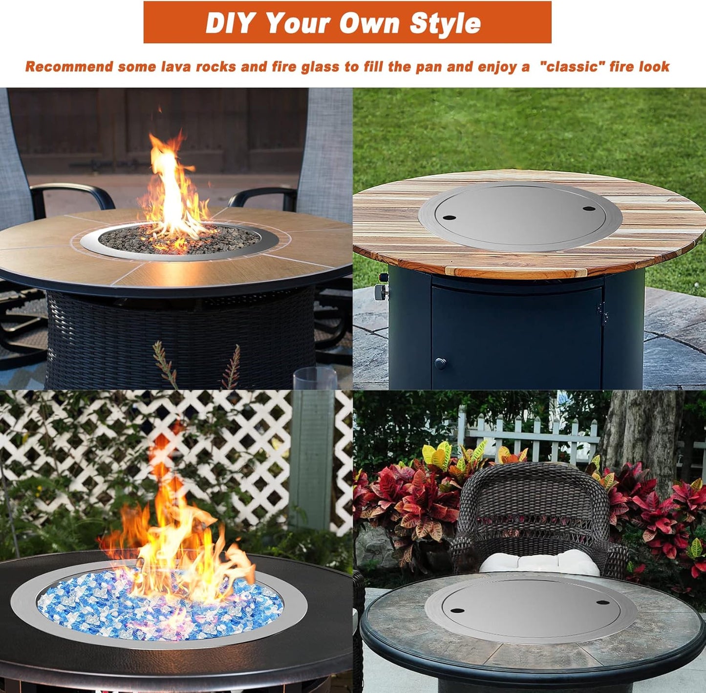 Skyflame 31" x 31" Round Stainless Steel DIY Drop-in Firepit System Assembly Set, Including Fire Pit Pan Fire Bowl with Burner Ring and Protective Cover