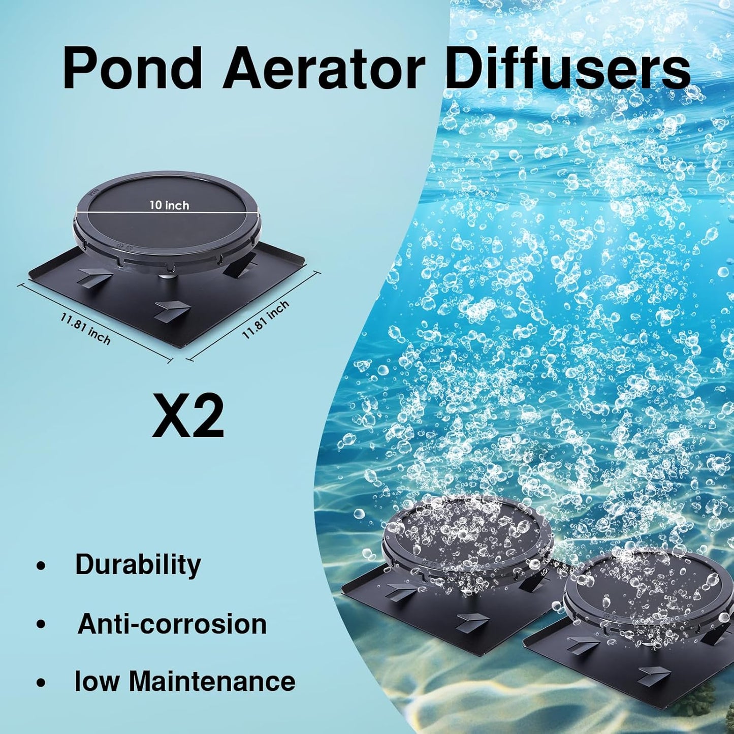 Pond Aerator Kit 3/4 HP Heavy Duty Compressor 5.76CFM Supports Large Lakes up to 3 Acres Outdoor Pond Oxygen Pump 100ft Upgraded Sinking Tubing + 2 Bubble Diffusers