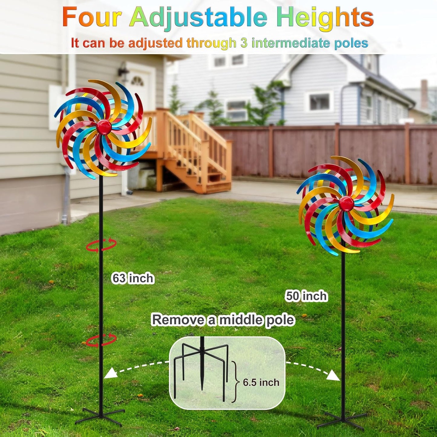 Wind Spinners Outdoor, Colorful Kinetic Wind Sculptures & Spinners, 63" Double-Side Metal Wind Spinner for Yard and Garden, Lawn Art Decorations