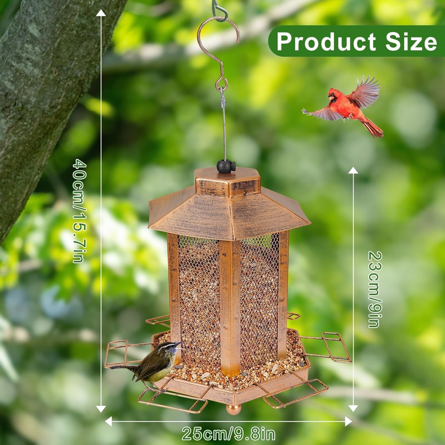 Lantern-Shaped Metal Bird Feeder for Outdoor Hanging, 3.5LB Large Capacity, Garden Decoration - Attracts Wild Birds, Durable Outdoor Bird Feeding Station for Garden Yard Outside Backyard
