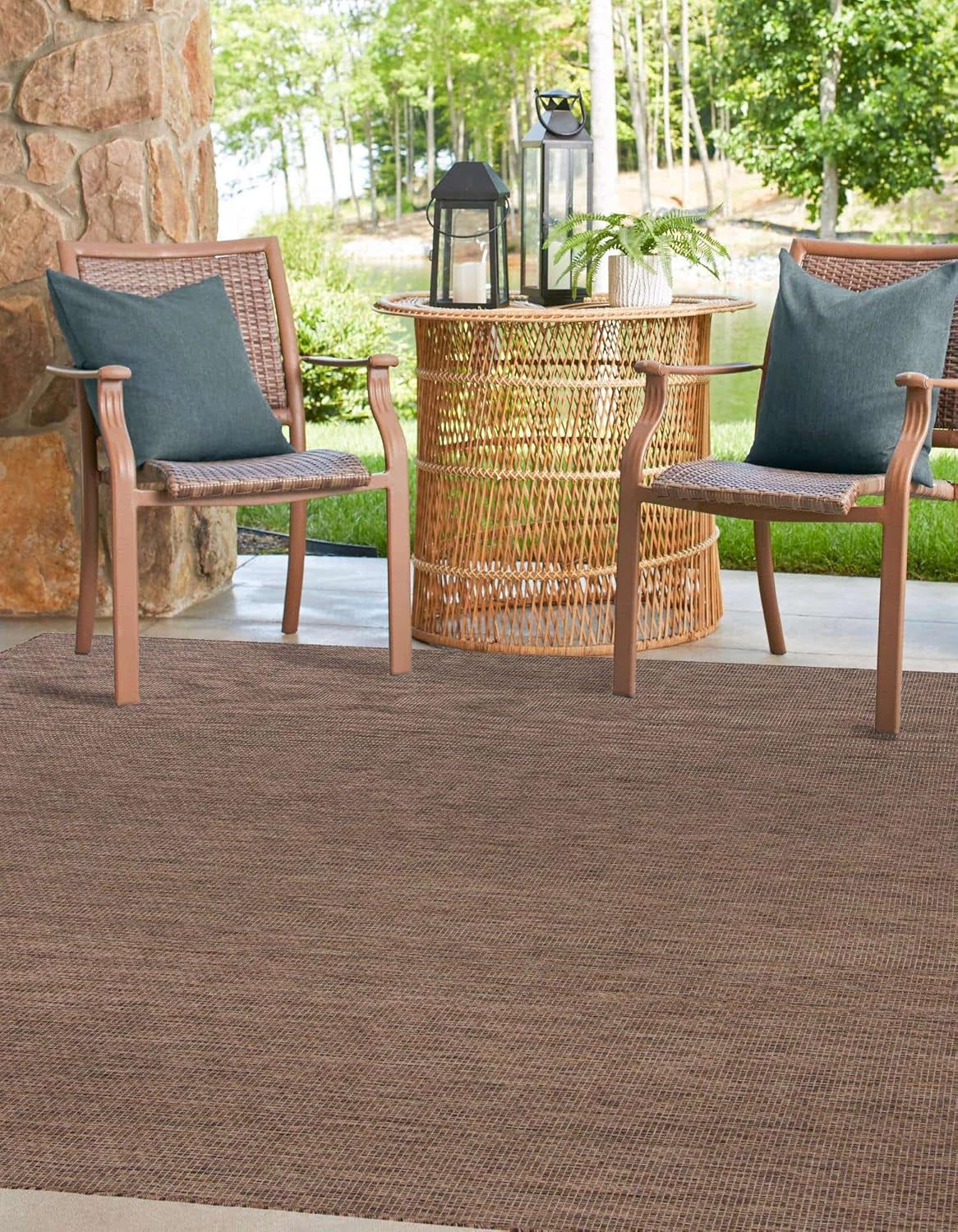 Unique Loom Outdoor Solid Collection Area Rug (7' 10" Square Light Brown/Ivory)