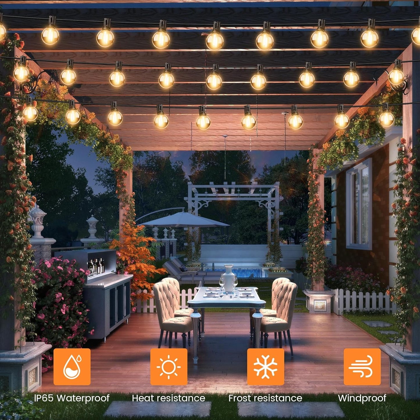 OHLUX 60FT Solar Globe String Lights Outdoor, Shatterproof Solar Patio Lights with Remote, 27 Dimmable G40 LED Filament Bulbs, 2200K Soft Warm White Edison Hanging Light for Outside Backyard Deck