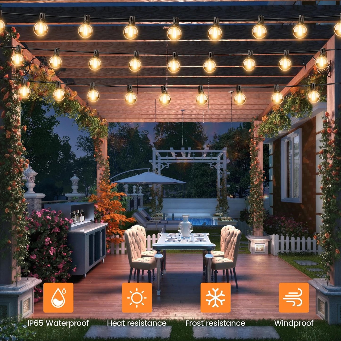 OHLUX 35FT Solar Globe String Lights Outdoor,Waterproof Solar G40 Patio Lights With Remote, 17 Shatterproof LED Filament Bulbs, 2200K Soft White,Dimmable Outside Edison Hanging Light for Backyard Deck