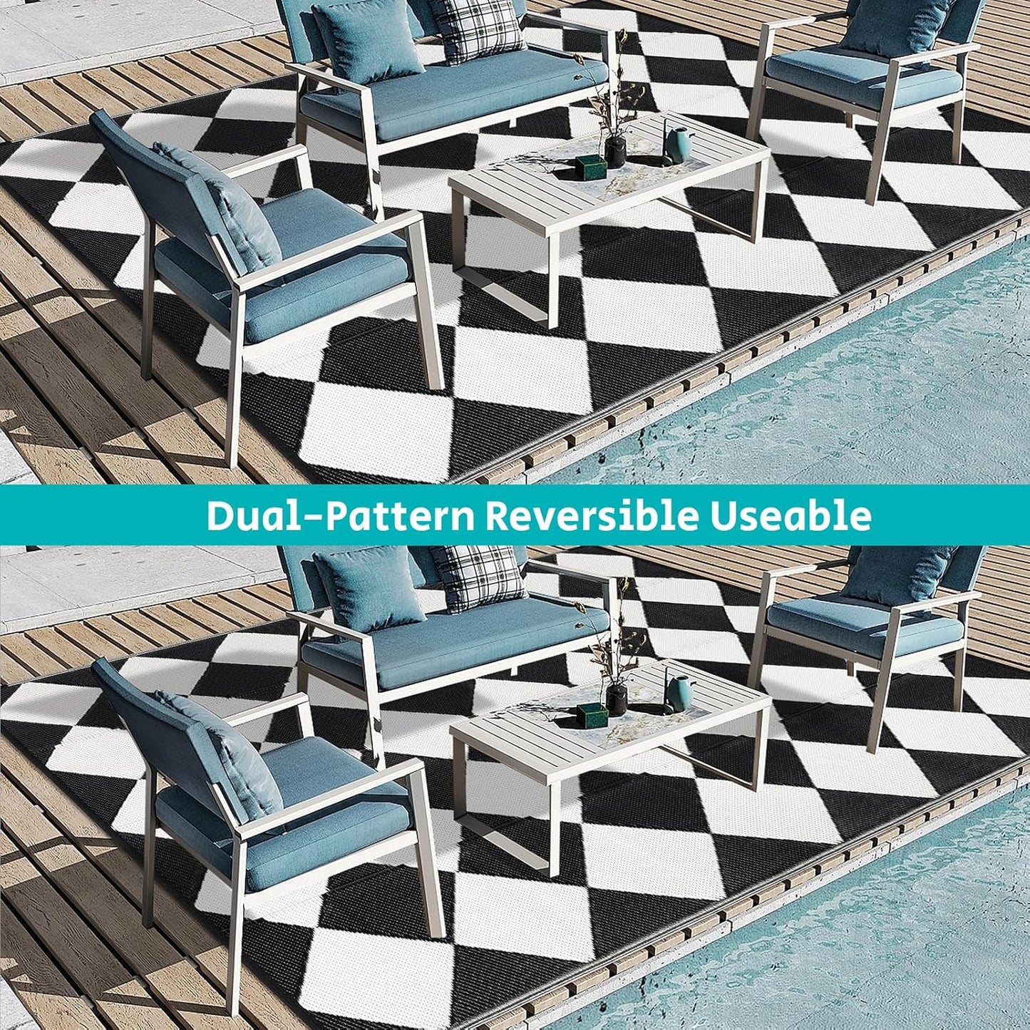 HEBE Outdoor Rug Waterproof 8x10, Reversible Plastic Straw Rug RV Camping Rug, Indoor Outdoor Patio Mat Clearance, Outside Carpet for Porch,Deck,Camper,Balcony,Backyard,Picnic