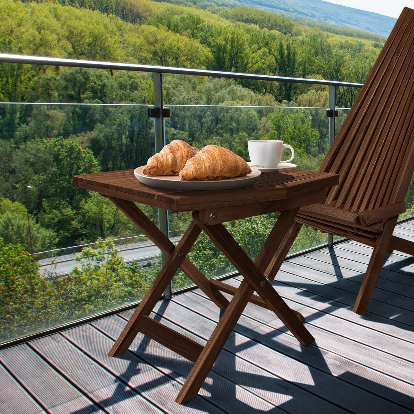 Melino Wooden Folding Outdoor Side Table, FSC Certified Acacia Weatherproof Side Tables, Wood Folding Small Table for Outdoor, Patio, Porch, Pool, Backyard, Garden, Balcony and Deck - Chestnut