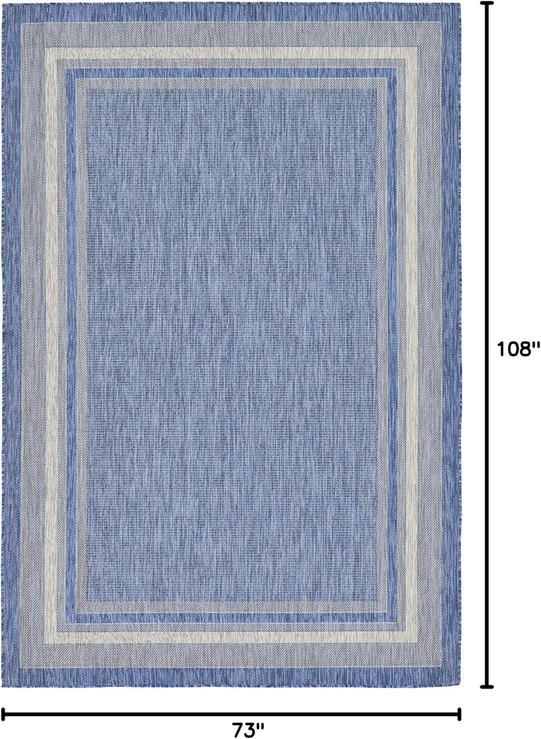 Unique Loom Outdoor Border Collection Area Rug - Soft Border (6' 1" x 9' Rectangle, Blue/ Ivory)