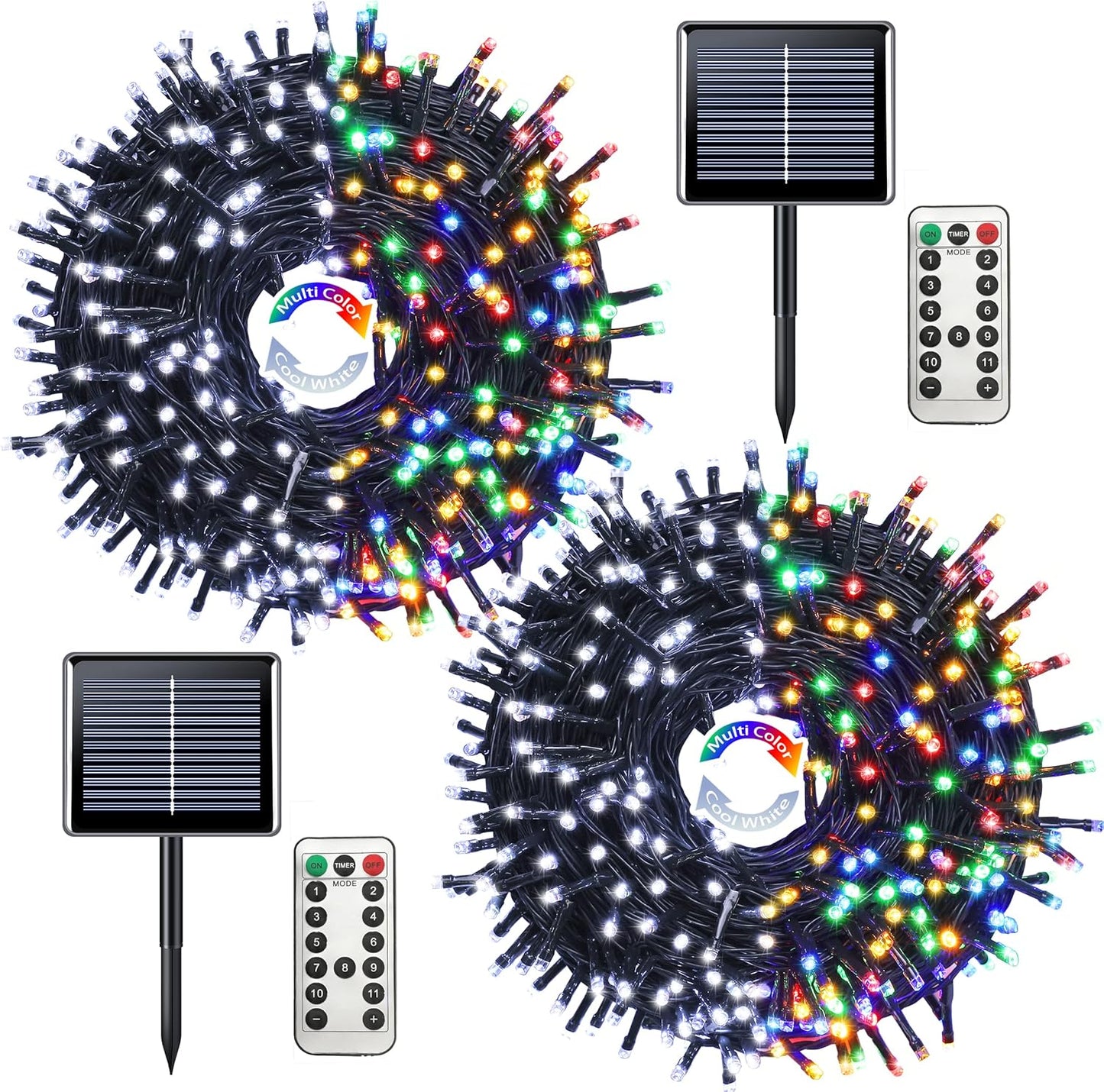 JMEXSUSS 2 Pack White and Multicolor Solar Christmas Lights, Total 400 LED 151FT Color Changing Solar String Lights Outdoor Waterproof for Outside Yard Tree Christmas Decorations