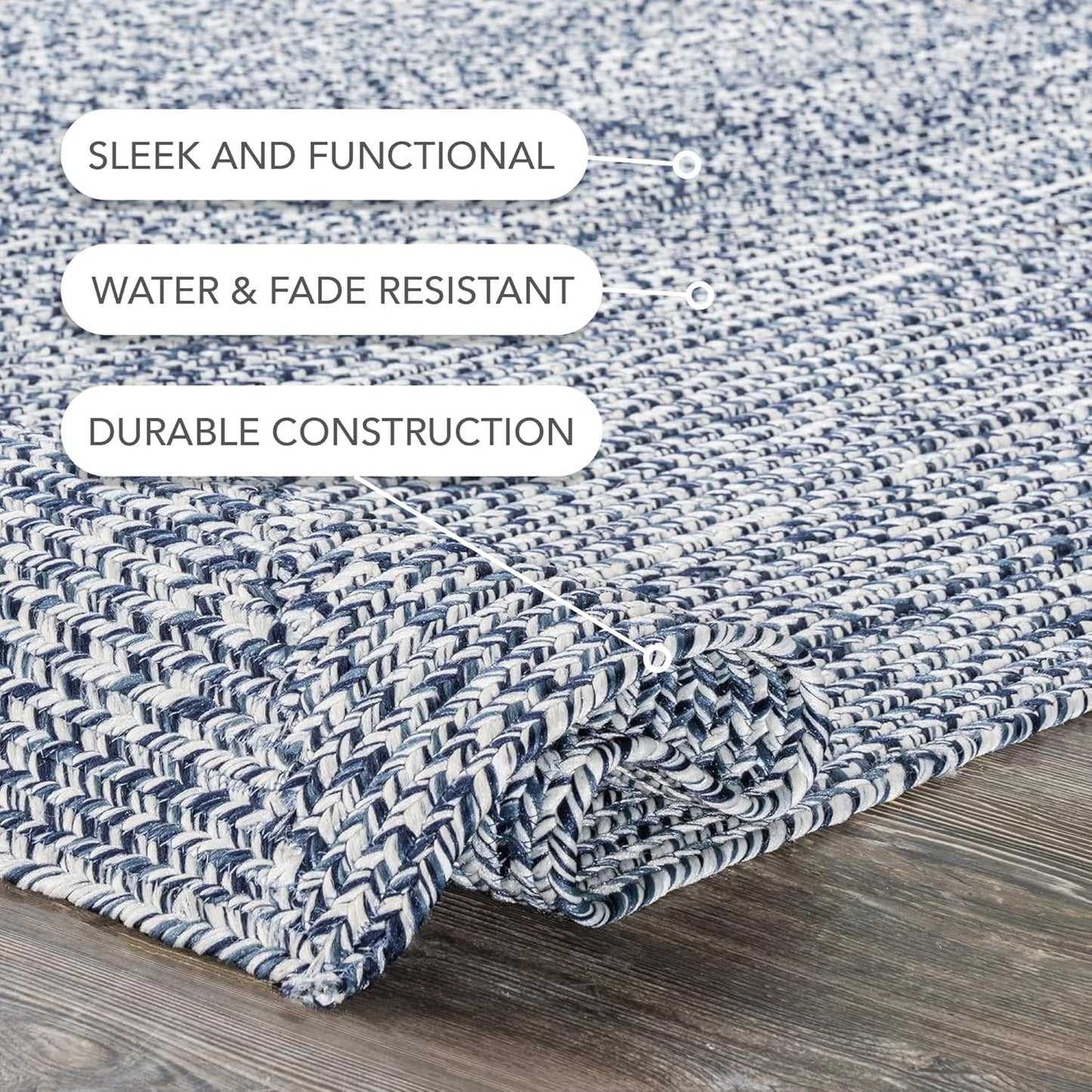 nuLOOM 2' x 8' Solid Hand Braided Indoor/Outdoor Area Rug, Pet-Friendly, High Traffic, Weather Resistant, for Patio, Balcony, Bedroom, Living, Dining Room, Wynn Navy