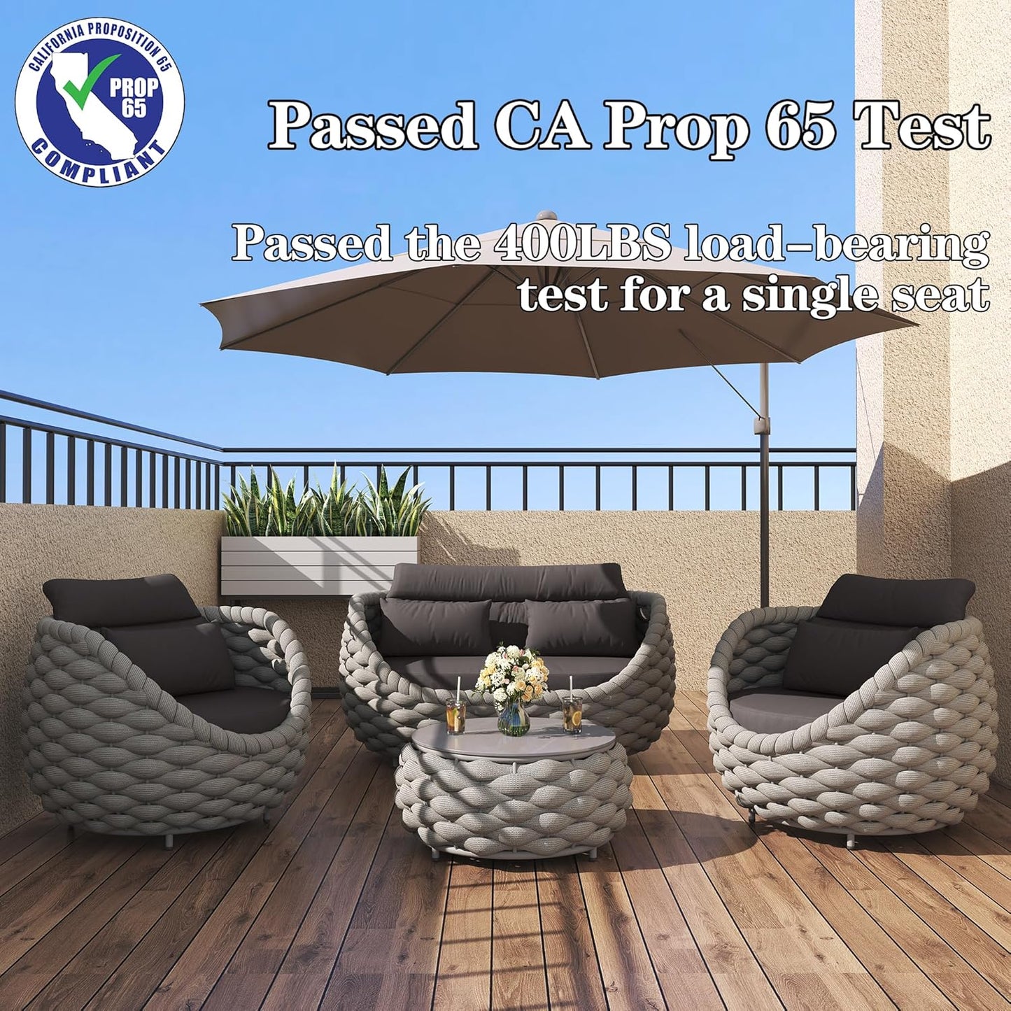 TWT Outdoor Patio Furniture Set 6 Pieces Aluminum Sectional Sofa, Metal Patio Conversation Set with Threeseat, Loveseat & Armchair, Cushion and Coffee Tables