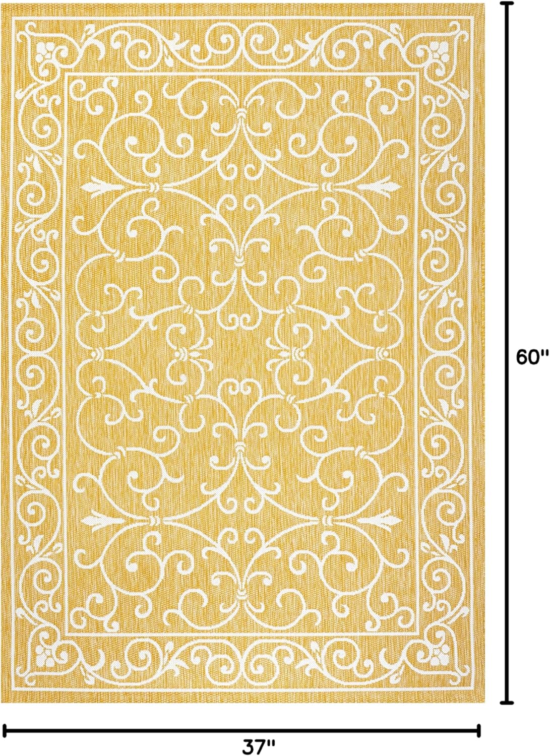 JONATHAN Y SMB106L-3 Charleston Vintage Filigree Textured Weave Indoor Outdoor Area Rug, Classic Traditional Easy-Cleaning,Bedroom,Kitchen,Backyard,Patio,Non Shedding, 3 X 5, Yellow/Cream