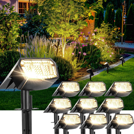 Solar Spot Lights Outdoor, 4000K Natural Light, 63 LED 3 Lighting Modes, IP65 Waterproof Spotlights for Outside House Yard Garden Landscape Lights 10 Pack
