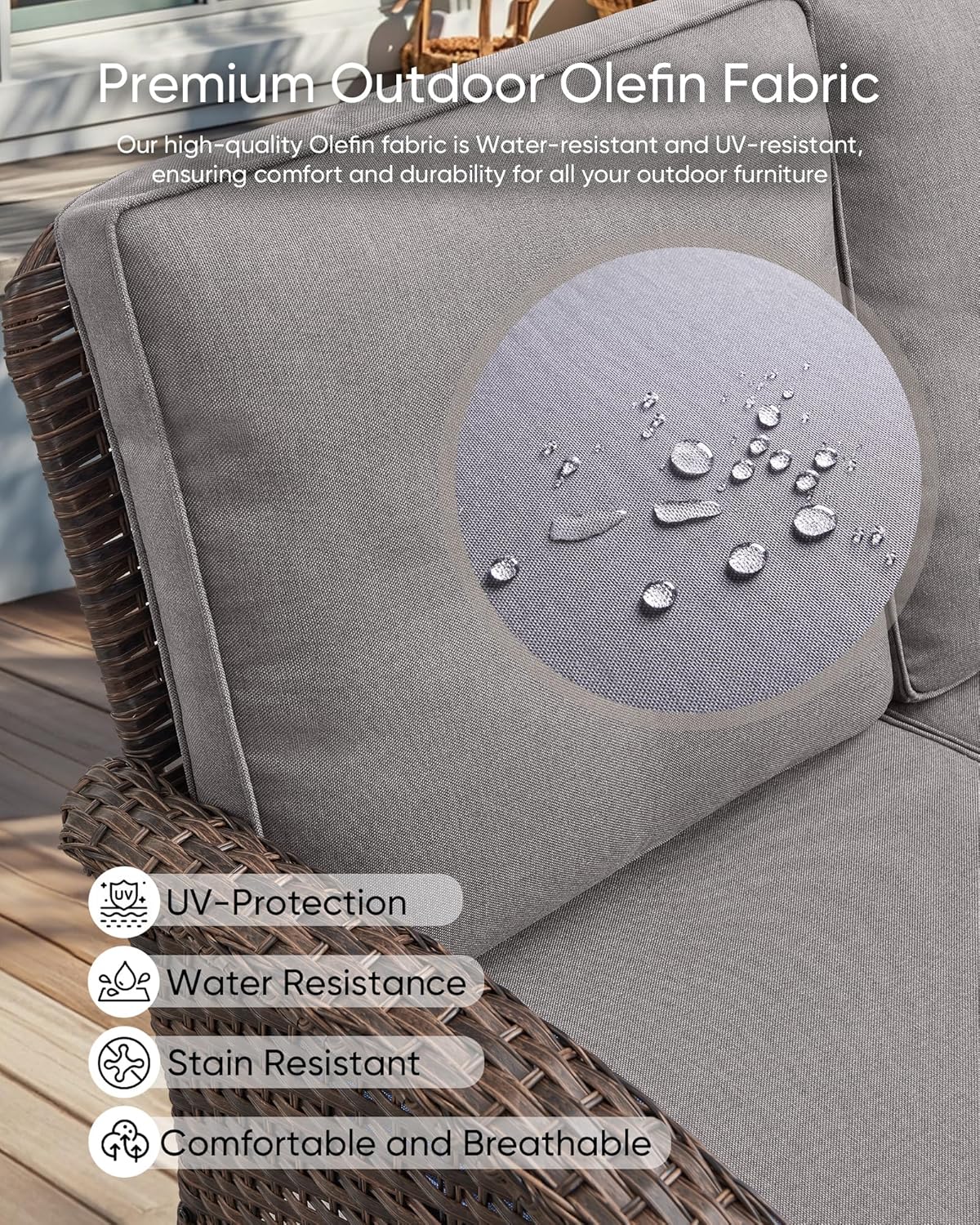 HUMMUH 5-Piece Patio Furniture Set with Fire Pit,Wicker Outdoor Rocking Chairs Patio Sofa for Backyard,Poolside,Deck