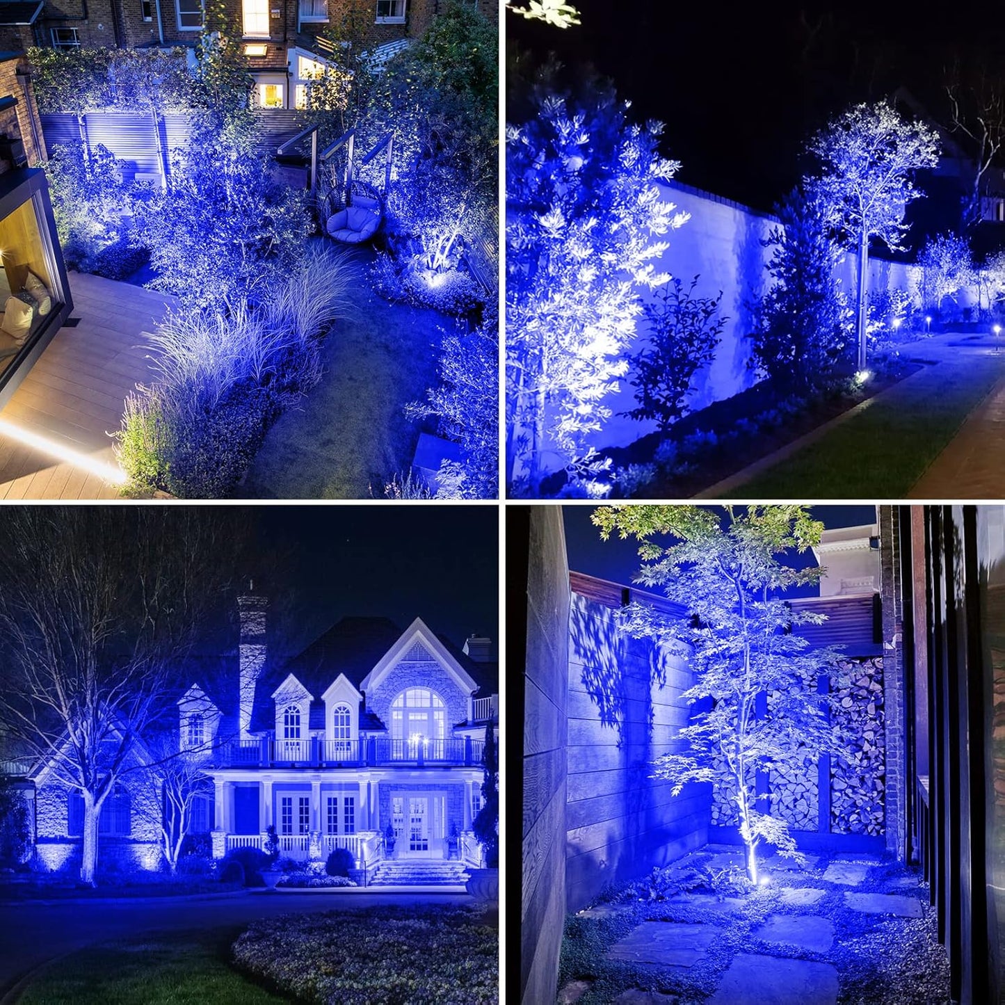 T-SUNUS 4 Pack Solar Landscape Spotlights - Blue, Waterproof IP65, 9.8ft Cable, 2000mAh Solar Panel, Auto On/Off for Garden, Driveway, Pathway, Pool Area