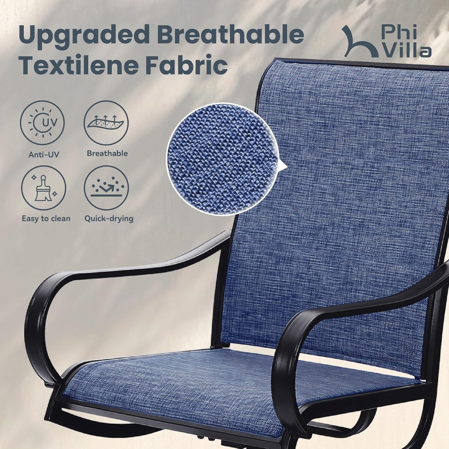 PHI VILLA 7 Piece Patio Dining Set, 6 Outdoor Swivel Patio Chairs & 1 Rectangular Large Metal Table (1.7" Umbrella Hole), All Weather Dining Furniture Set for Lawn Garden (Blue)