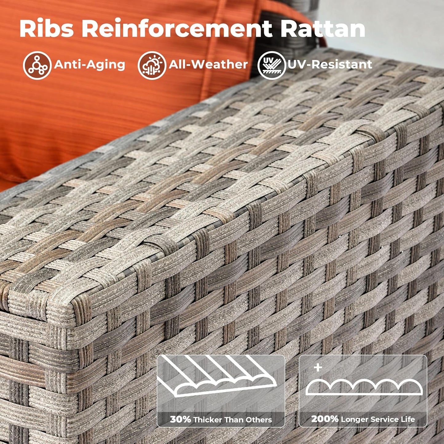 ovios 13 Pieces Patio Furniture Set, Outdoor Wicker Sectional Sofa with 54 Inch Fire Pit Table Comfy Cushions, Modern Modular Deep Seat Rattan Couch Conversation Set, Orange Red