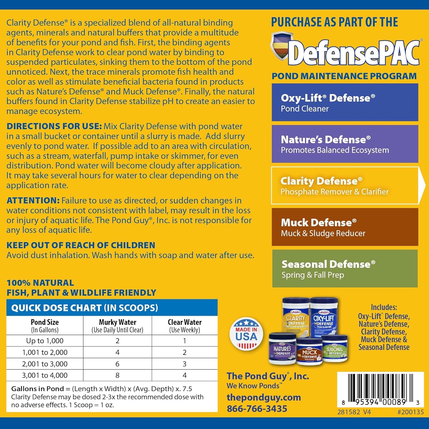 The Pond Guy Clarity Defense Water Garden Flocculant, Clear Cloudy Water, Stimulate Beneficial Microbe Growth, Fish, Plant & Animal Safe, 1.5 lbs