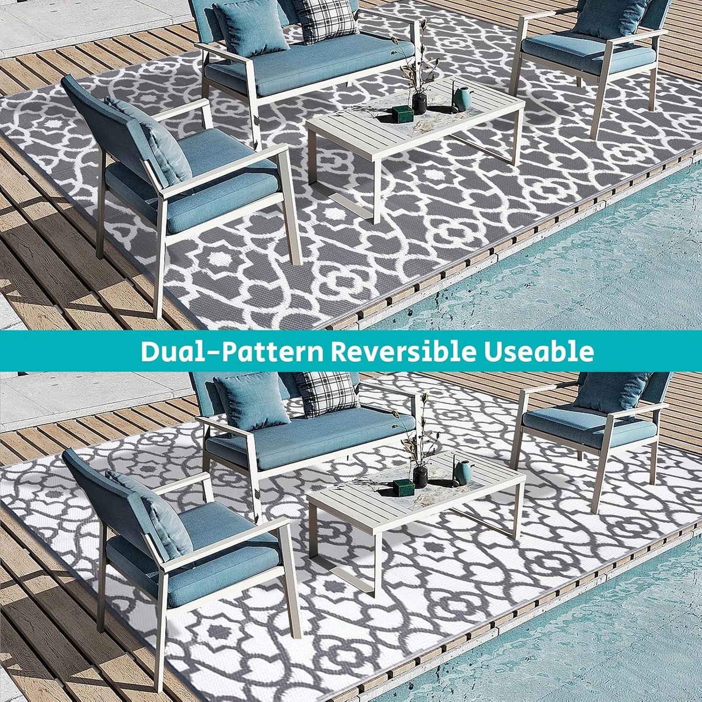 HEBE Outdoor Rug Waterproof 9x12, Plastic Straw Rug Camping Rug, Reversible Outdoor Patio Rugs RV Mat Clearance, Indoor Outside Floor Carpet for Porch,Deck,Camper,Balcony,Backyard