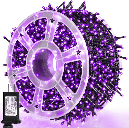 weillsnow 164FT 500 LED Purple Christmas Lights, 8 Modes Waterproof Plug in String Lights for Halloween Christmas Indoor Outdoor Yard Party Wedding Garden Home Decorations (Purple, 164FT)