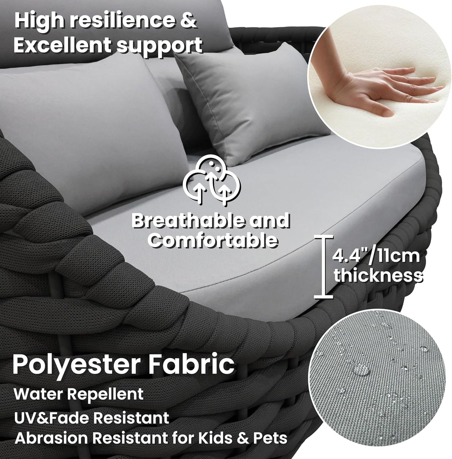 Woven Rope Patio Furniture Set: 4 Pieces Aluminum Outdoor Conversation Sofa Set Assembled - Modern Deck Couch Set Cushioned - All Weather Metal Porch Seating for 5 Person Garden Pool Yard Hotel