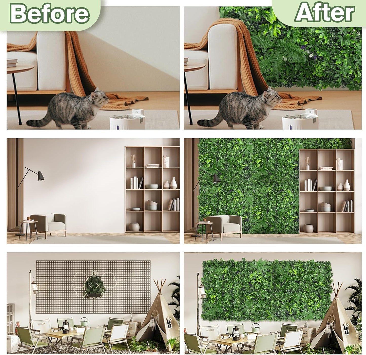 Artificial Green Boxwood Grass Wall Roll: 60"x128"(53.5 SQFT) UV Protected Ivy Privacy Hedge Fence Screen for Chain Link Fences Panel Indoor,Outdoor Patio Balcony & Garden