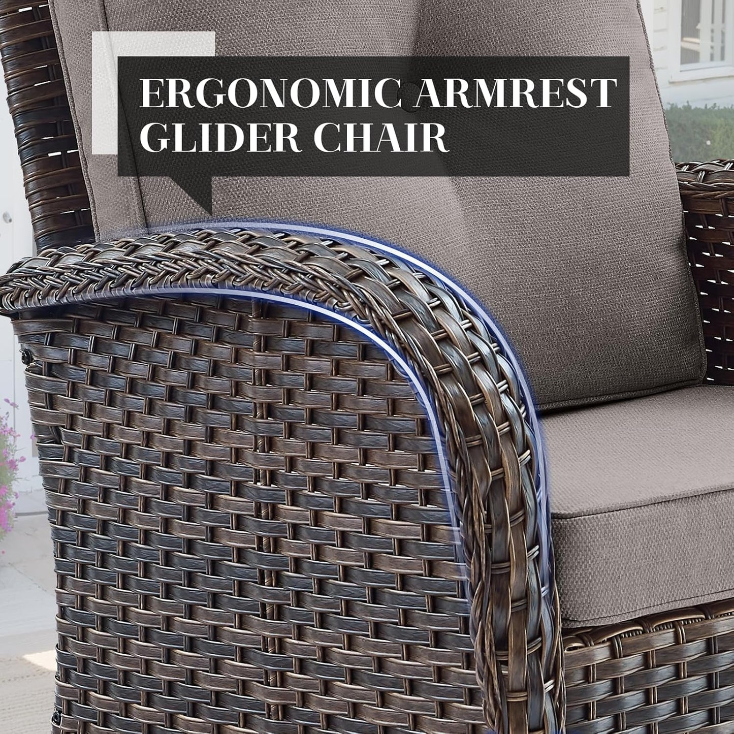 HUMMUH 5-Piece Patio Furniture Set with Fire Pit,Wicker Patio Glider Loveseat Outdoor Swivel Rocker Chairs for Backyard,Poolside,Deck