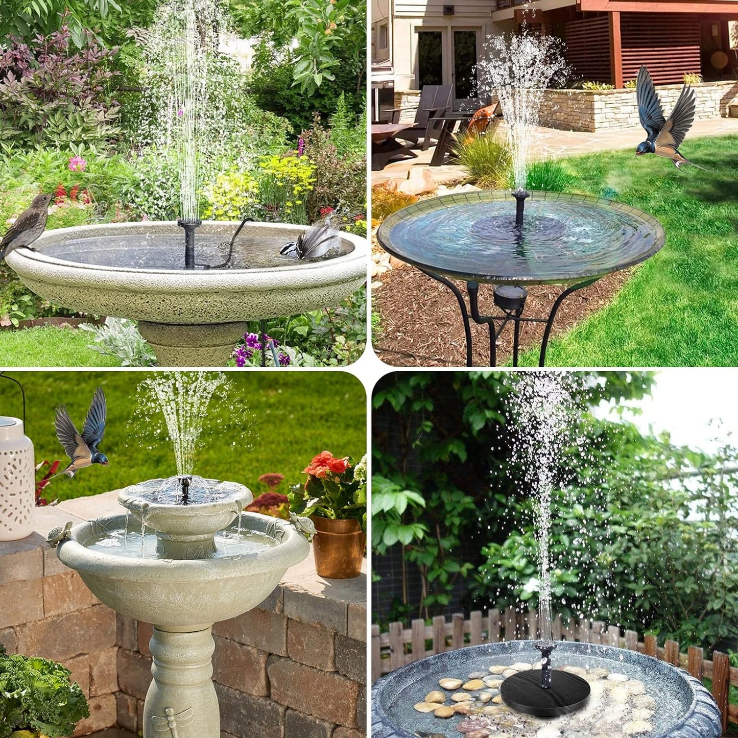POPOSOAP Solar Bird Bath Fountain Pump, 6W Outdoor Solar Water Fountain Pump for Bird Bath with 4ft Tubing & 5 Nozzles, DIY Solar Powered Water Pump for Garden, Ponds, Pool and Fish Tank