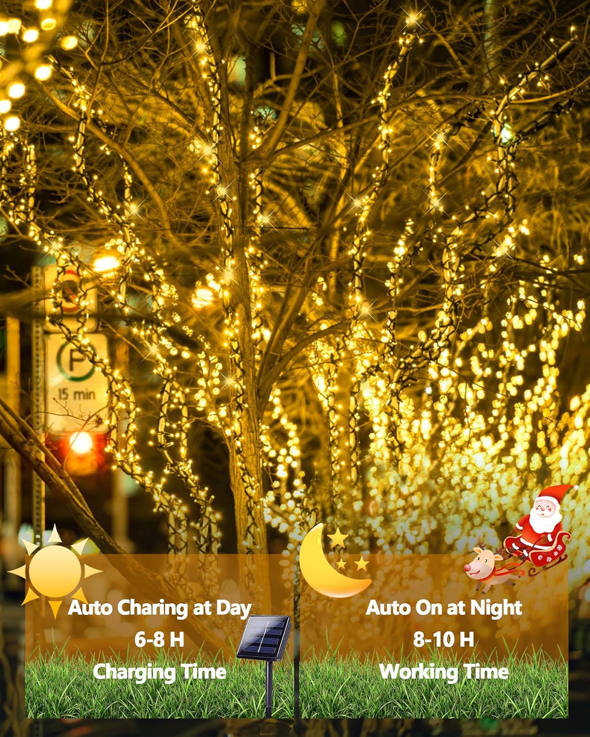 2 Pack Super Long Solar Christmas Lights Outdoor Waterproof, 400 LED 144FT Solar String Lights with Green Wire 8 Lighting Modes, Mini Led Twinkle Light for Xmas Tree Fence Yard Party Decor, Warm White