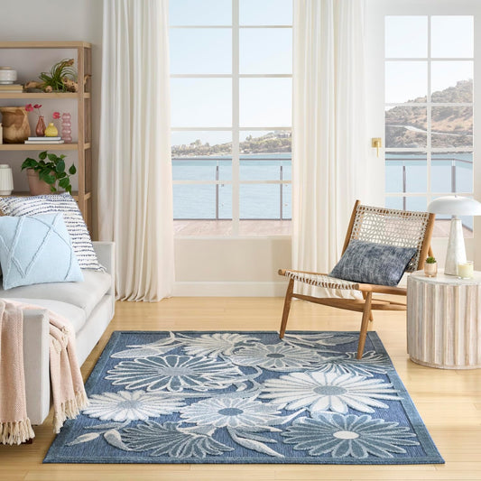 Nourison Aloha Blue 3'6" x 5'6" Area Rug - Easy Clean, Non Shedding, Bed Room, Living Room, Dining Room, Kitchen (4' x 6')