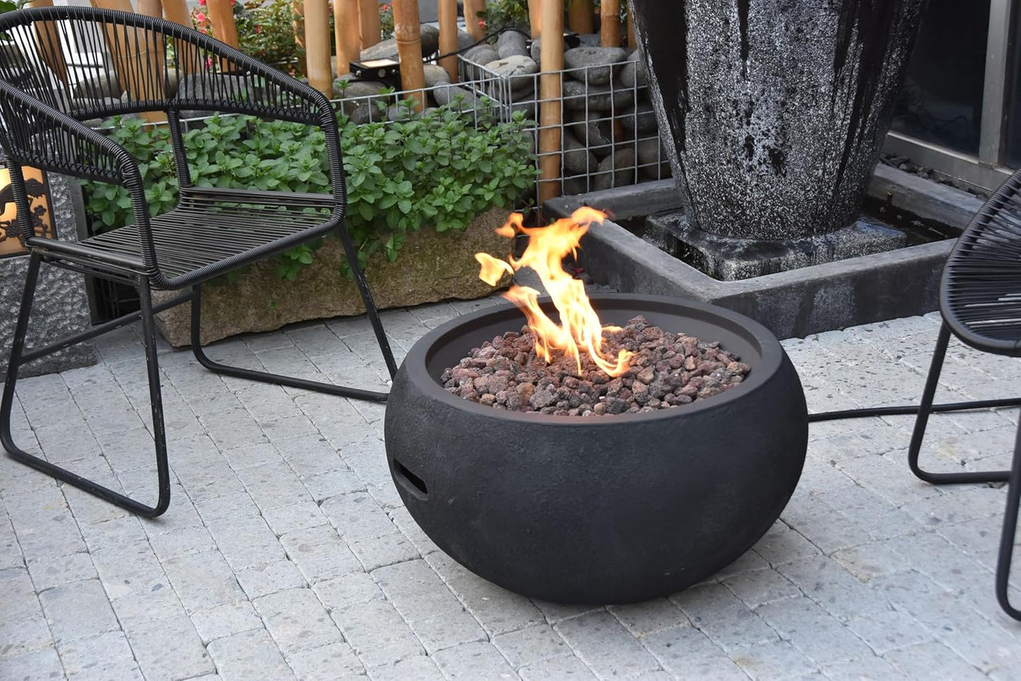 AMS Fireplace | Modeno | York | Firepit Table | Cover and Lava Rocks Included | (Fuel: Natural Gas - Black)