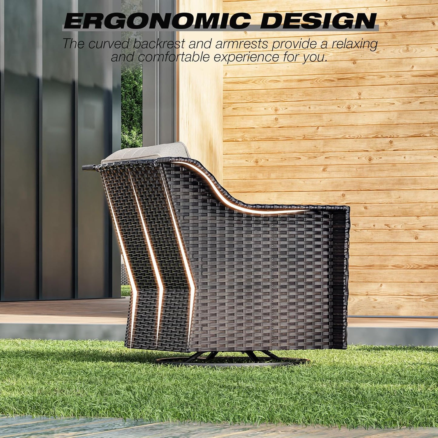 Joyside Outdoor Swivel Chair, Patio Swivel Chairs with Wide Armrest and Thick Cushions, Upgraded Large Size for Backyard, Garden, Poolside