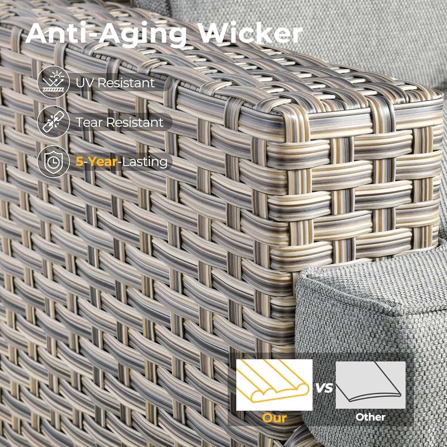 HOOOWOOO Outdoor Sectional Patio Furniture Set with Fire Pit Table,10 Pieces Wicker Conversation Sets L Shaped Couch,Extra Deep Out Door Sofa Outside Furniture with Swivel Chairs,Charcoal Gray