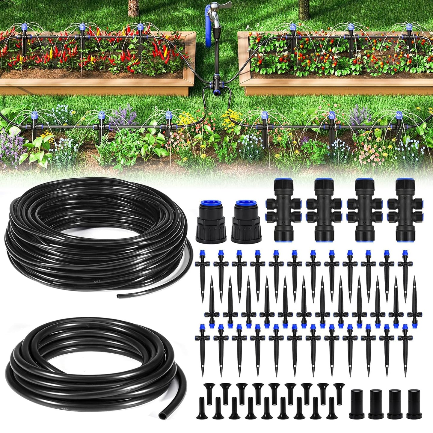 HIRALIY 210FT Drip Irrigation Kits for Plants, New Quick Connector Garden Watering System, Saving Water Automatic Irrigation Equipment for Patio Lawn