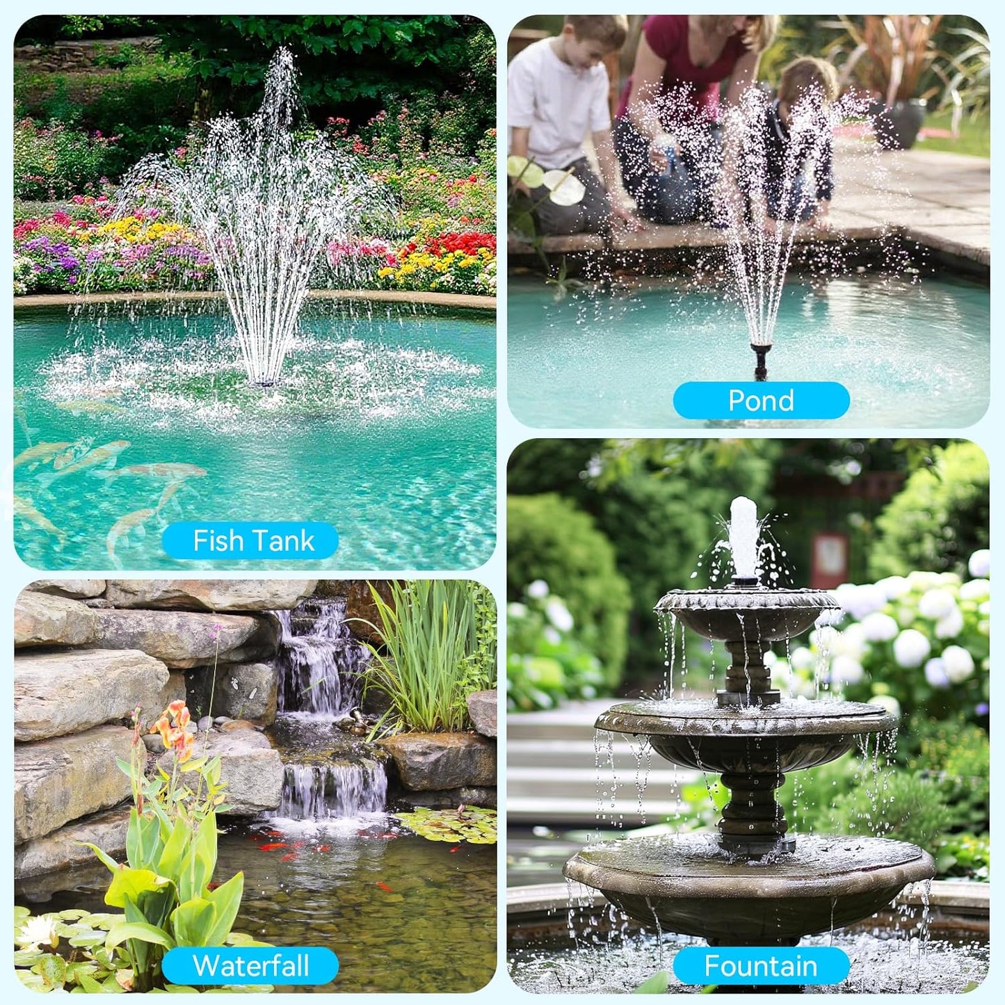 POPOSOAP Solar Water Pump with Pond Filter, 25W Solar Pond Filter with Fountain Pump Water Flow Adjustable, Pond Filter with Tubing for Outdoor Ponds Fish Tank Pool Garden Water Feature Waterfall