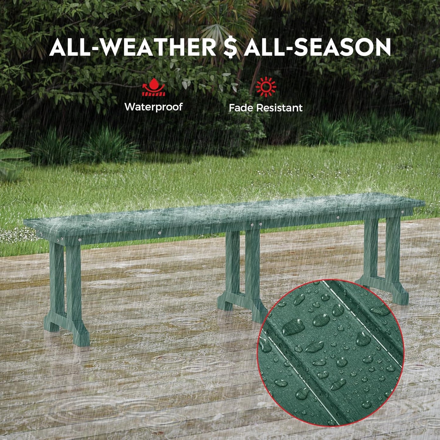 Outdoor Benches Weatherproof, All Weather Resistant Park Bench Poly Lumber Backless Garden Bench Seat for Entryway Front Porch, Dark Green