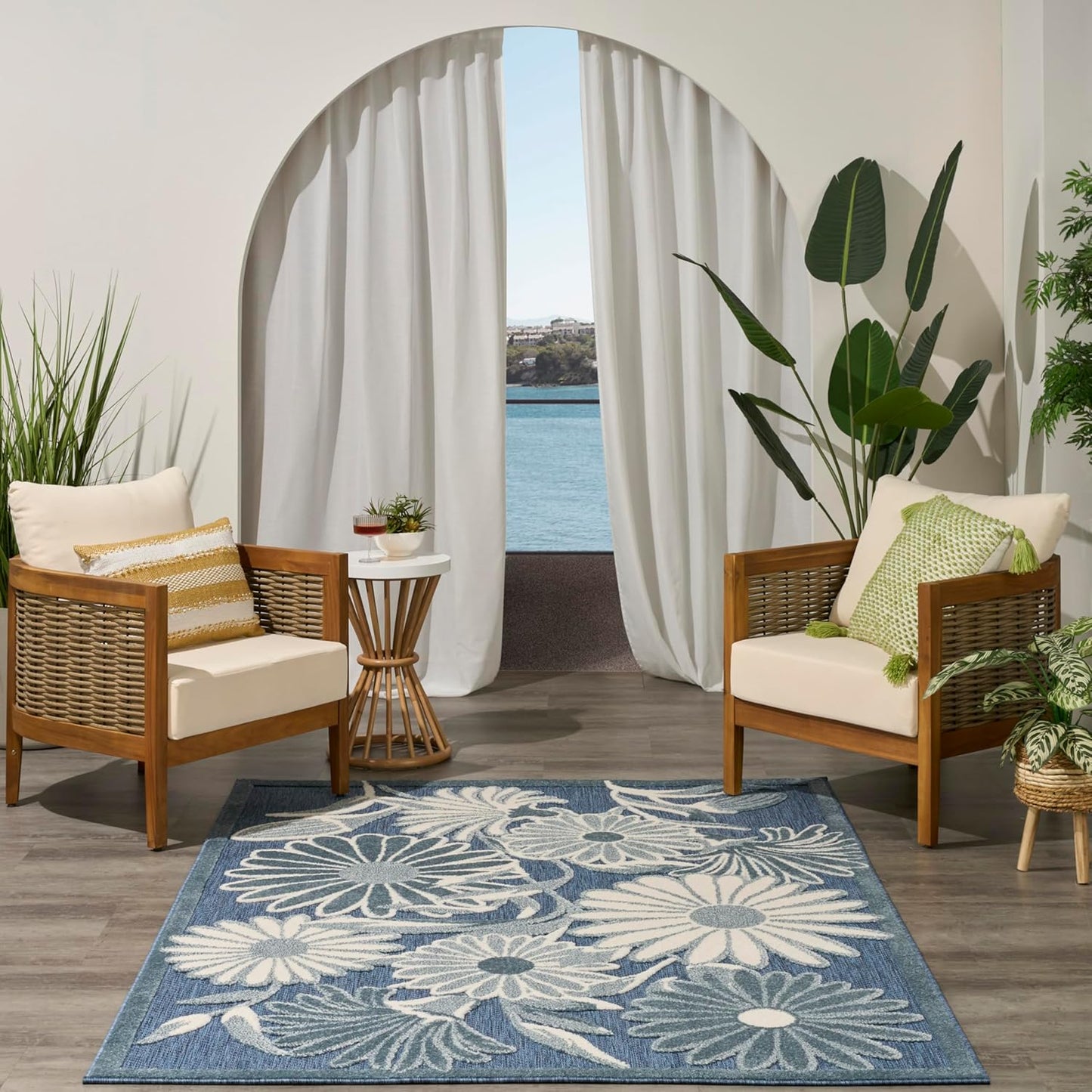 Nourison Aloha Blue 3'6" x 5'6" Area Rug - Easy Clean, Non Shedding, Bed Room, Living Room, Dining Room, Kitchen (4' x 6')